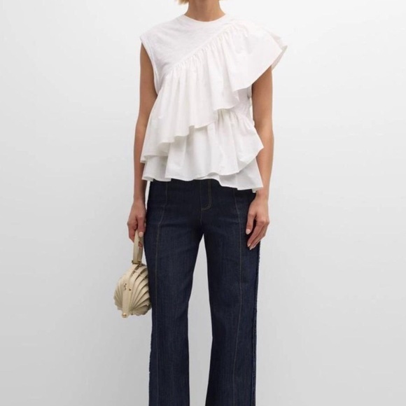 5 a 7 cinq a sept White Ruffled Women's Top Size S - Picture 2 of 13
